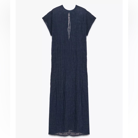 Zara 2 pieces Wrinkle Effect Fine Knit Midi Dress w/Matching Pants Navy Blue NWT - Picture 9 of 16